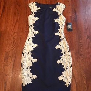 Navy Blue and white fitted dress